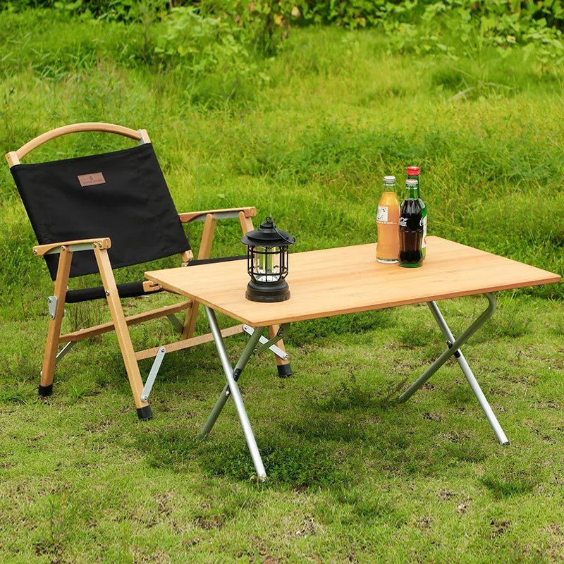 Bamboo Roll-Top Camping Table - Portable Folding Picnic Table