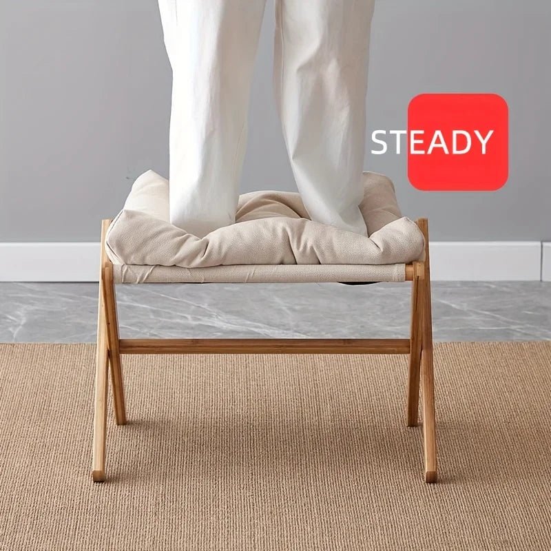 Bamboo Foldable Footrest – Cushioned Portable Stool for Office & Home
