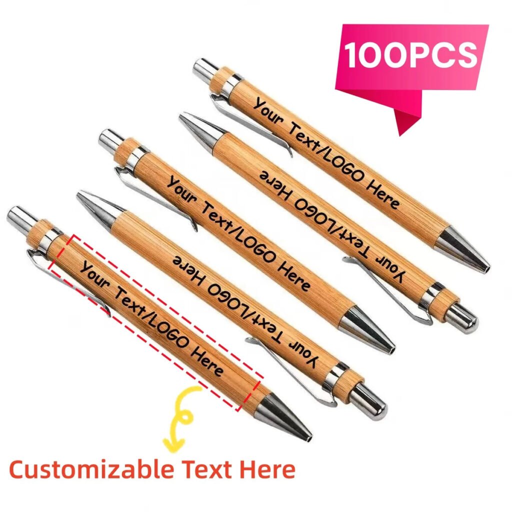 100PCS Personalized Bamboo Pens – Custom Bridal & Wedding Favor Gifts