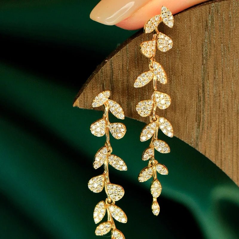 Aazuo Real 18K Solid White Gold Yellow Gold Real Diamonds 0.6ct Leaves Drop Earring Gift For Women Engagement Dinner Party Au750 - Image 2