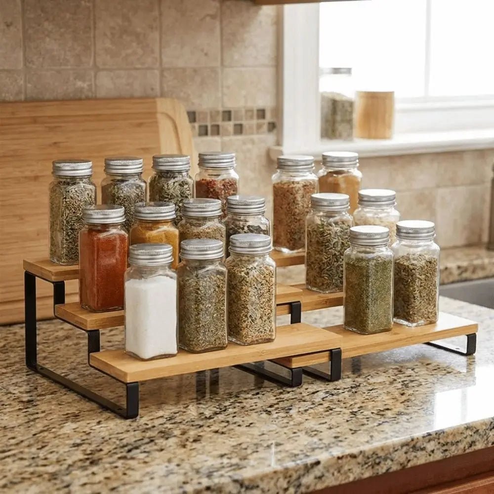Bamboo 3-Tier Spice Rack – Expandable Countertop Organizer Shelf