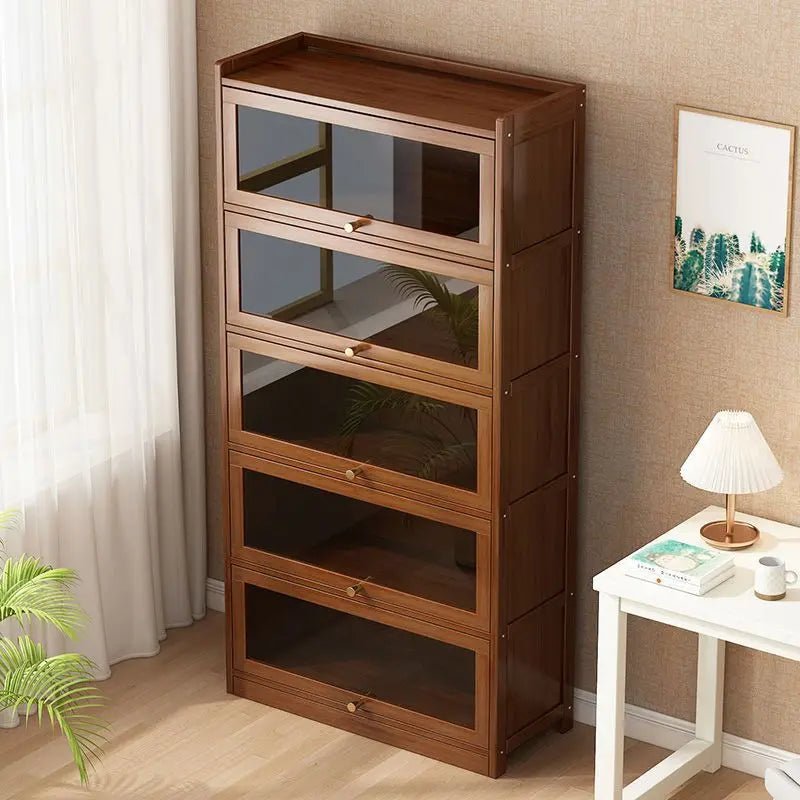 Bamboo Bookshelf with Flip Doors - 4, 5 or 6 Tier Bookcase