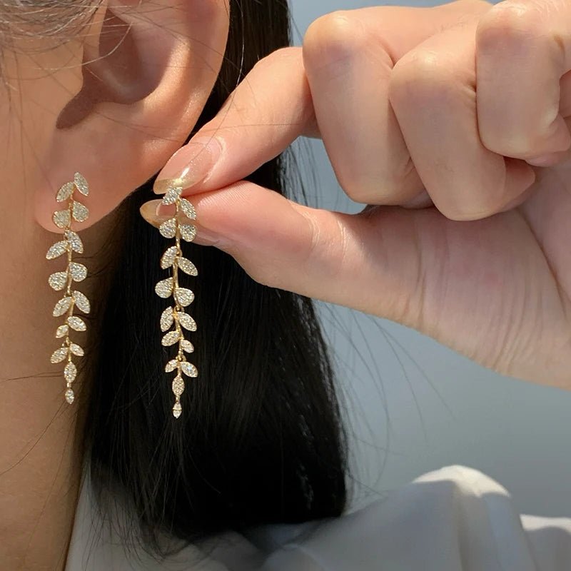 Aazuo Real 18K Solid White Gold Yellow Gold Real Diamonds 0.6ct Leaves Drop Earring Gift For Women Engagement Dinner Party Au750 - Image 6