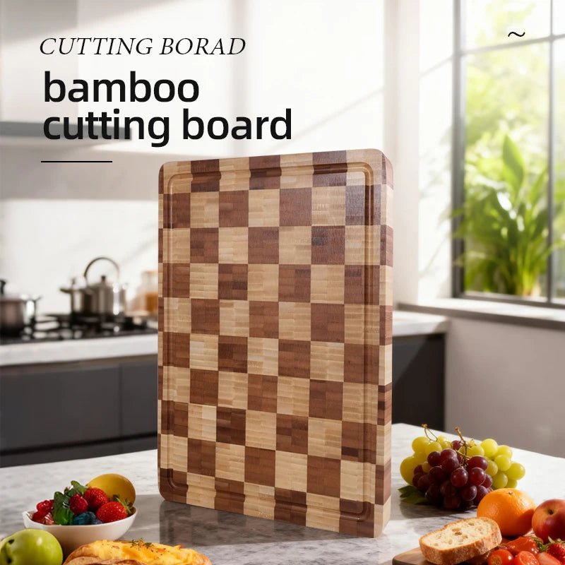 Bamboo Cutting Board with Juice Grooves — End Grain Chopping Board