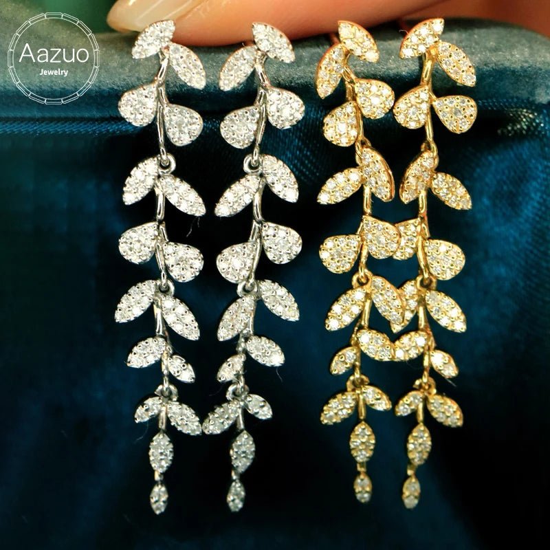 Aazuo Real 18K Solid White Gold Yellow Gold Real Diamonds 0.6ct Leaves Drop Earring Gift For Women Engagement Dinner Party Au750