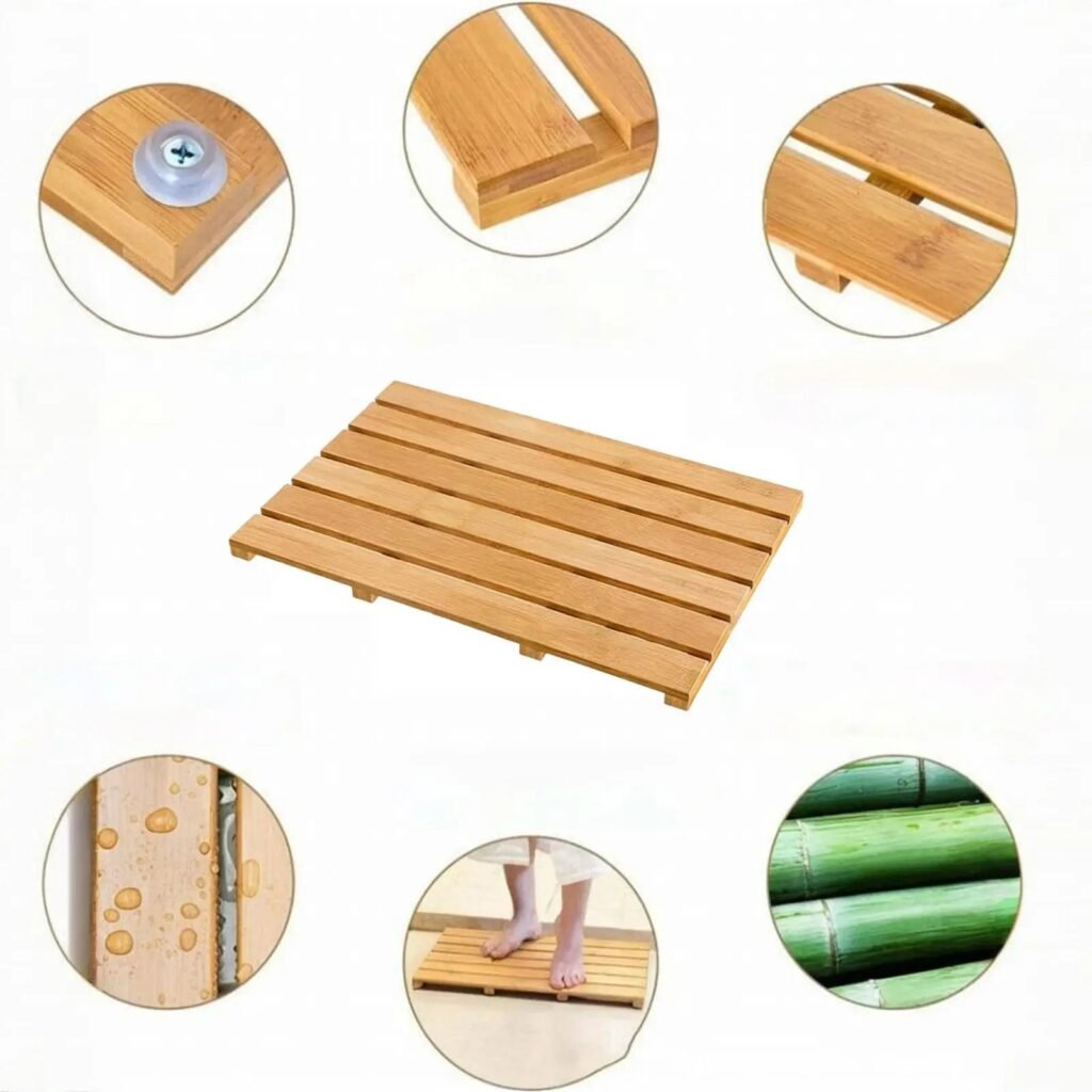 Bamboo Bath Mat – Waterproof Non-Slip Shower Floor Mat
