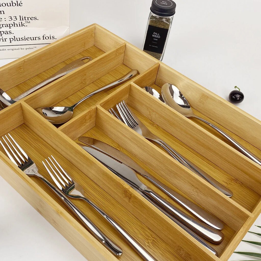 Bamboo Drawer Organizer – Multi-Compartment Utensil & Cutlery Tray