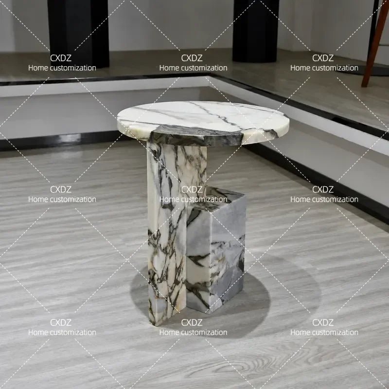 Nordic Round Marble Side Table – 45 cm Bedside & Sofa End Table