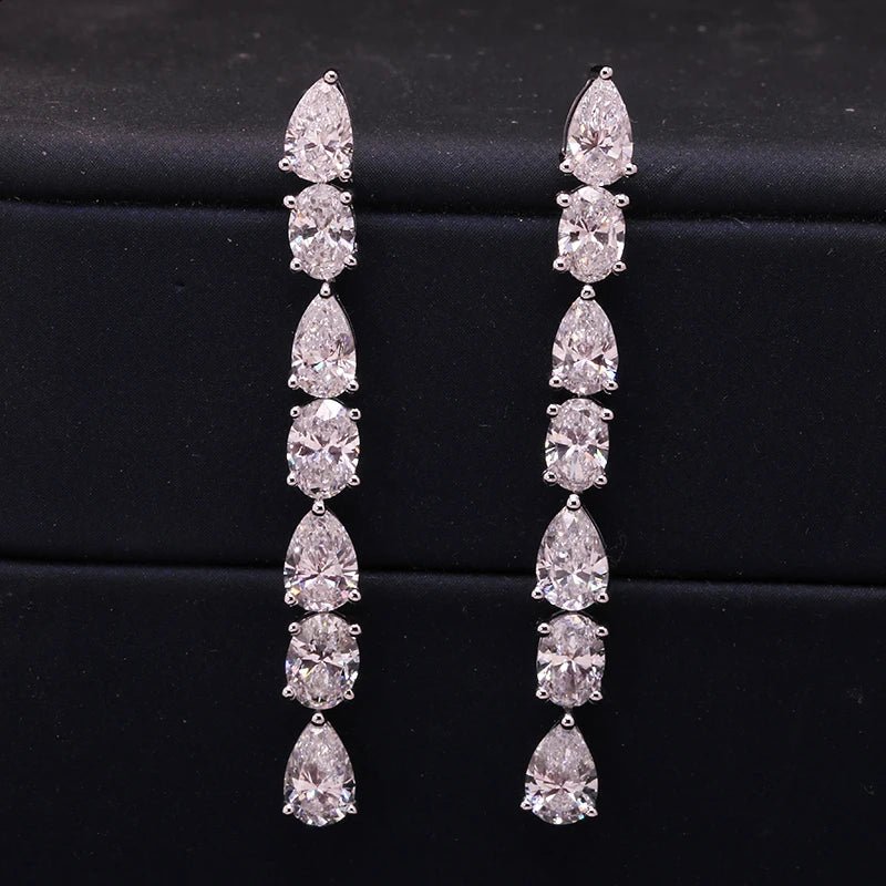 14k White Gold 1.72ctw Oval/Pear Cut DEF Color VS-VVS CVD HPHT Lab-Created Diamond Chain Drop/Dangle Earrings NO IGI - Image 3