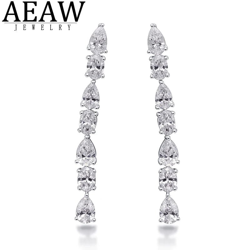 14k White Gold  1.72ctw Oval/Pear Cut DEF Color VS-VVS CVD HPHT Lab-Created Diamond Chain Drop/Dangle Earrings NO IGI