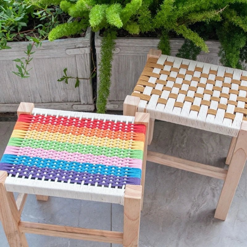 Bamboo Stool Frame with Rope-Woven Seat – Footstool & Side Table