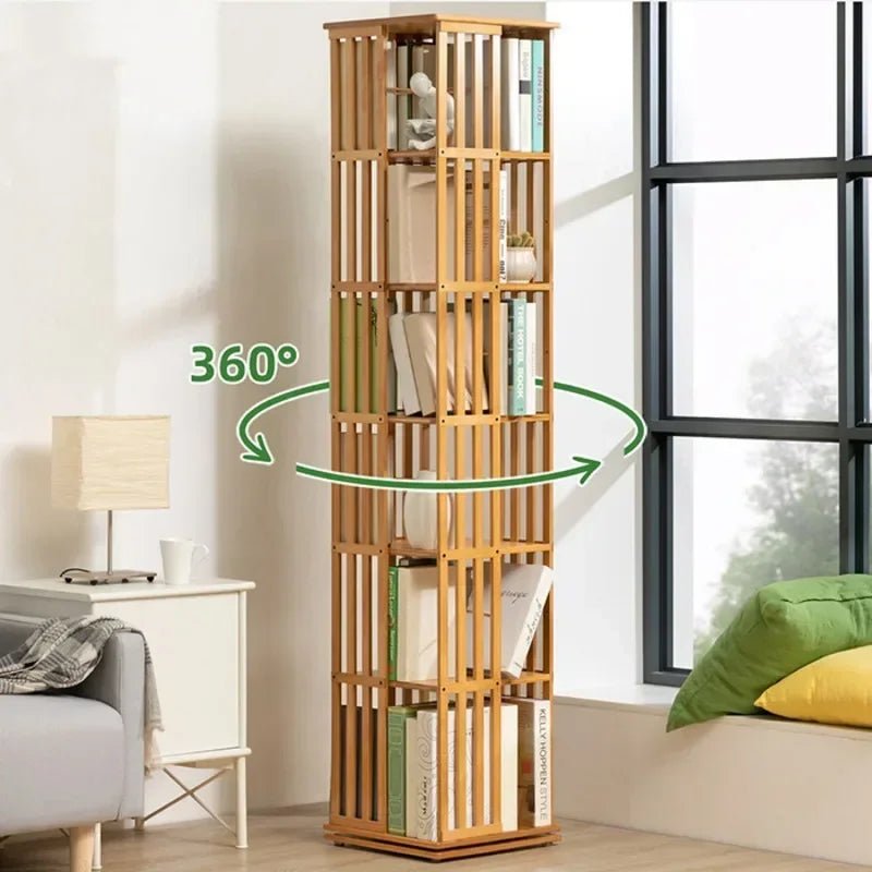 360° Rotating Bamboo Kids Bookshelf — 5-Tier Book Storage Rack