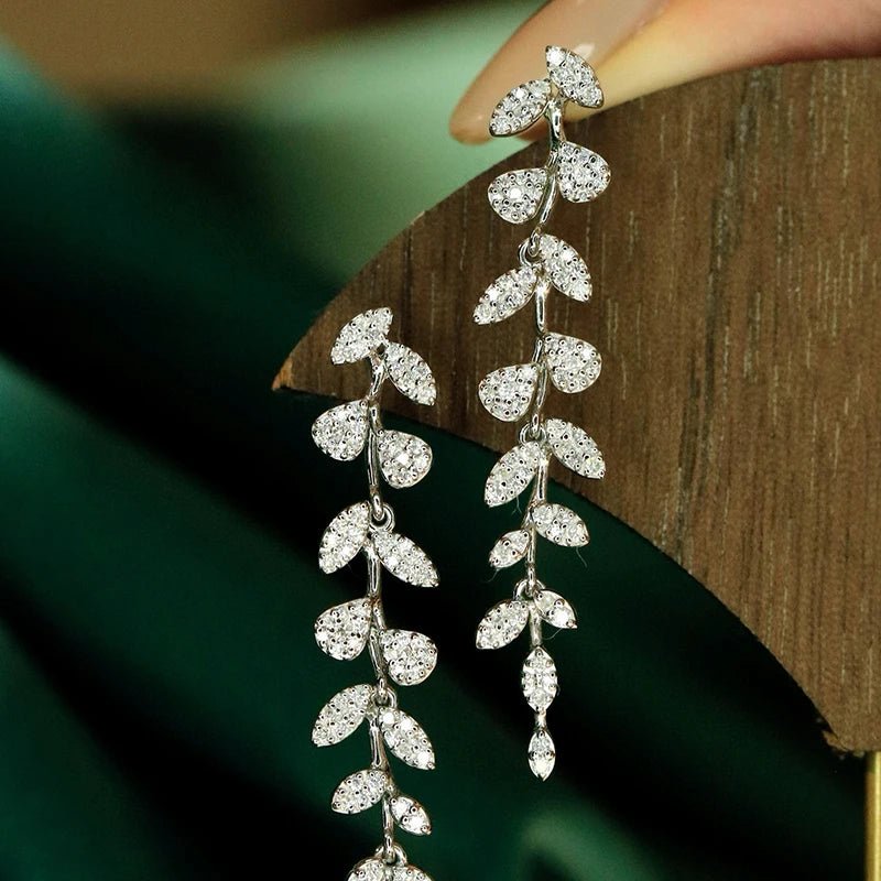 Aazuo Real 18K Solid White Gold Yellow Gold Real Diamonds 0.6ct Leaves Drop Earring Gift For Women Engagement Dinner Party Au750 - Image 3