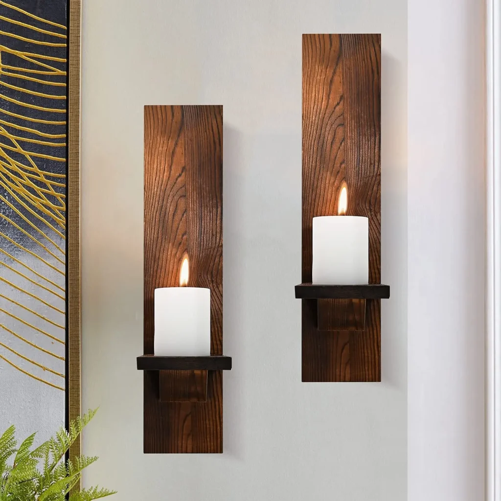 Wooden Wall Candle Sconces – Set of 2