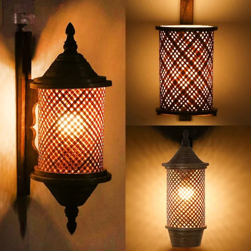 Handwoven Bamboo Wall Sconce – Vintage Bedroom Wall Lamp
