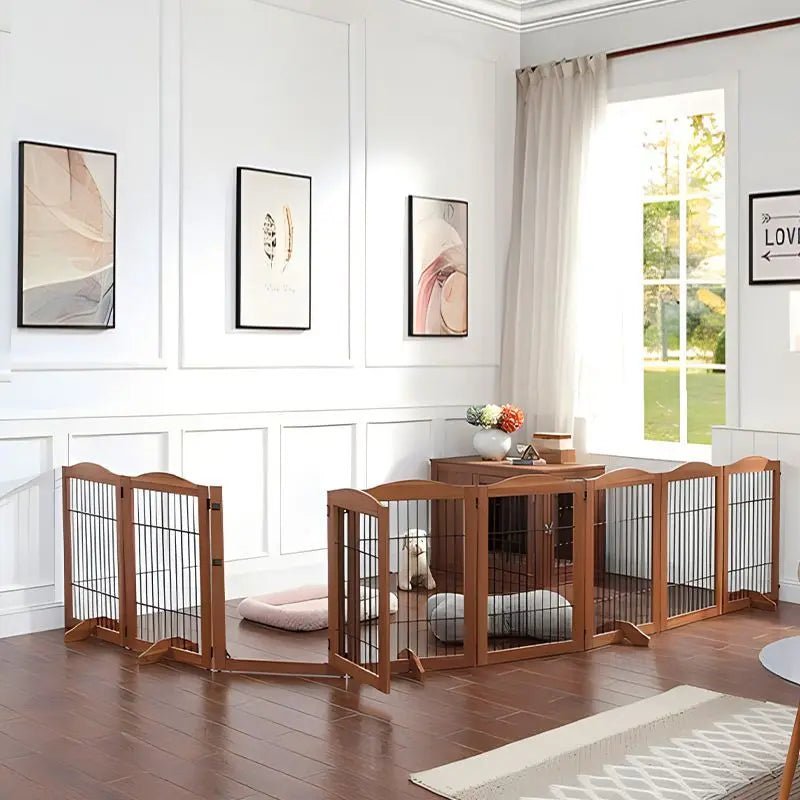 Wooden Dog Fence – Foldable Indoor Pet Gate & Playpen for Small Dogs
