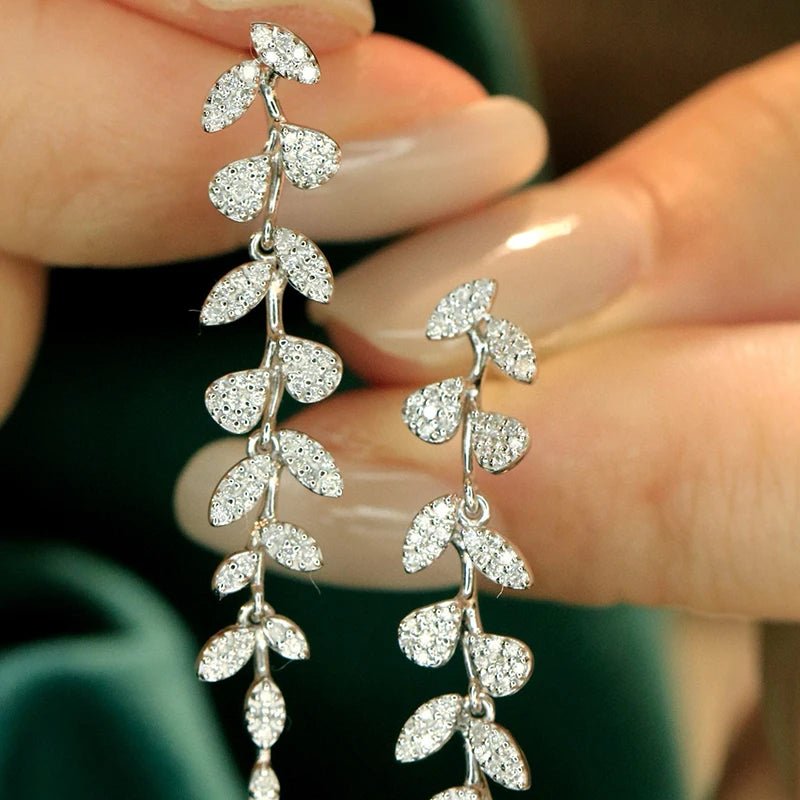 Aazuo Real 18K Solid White Gold Yellow Gold Real Diamonds 0.6ct Leaves Drop Earring Gift For Women Engagement Dinner Party Au750 - Image 4