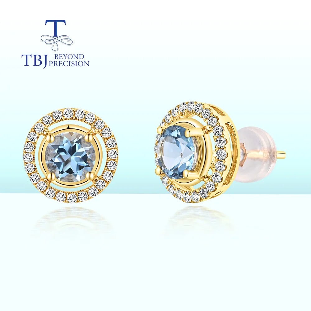 18K Yellow Gold Aquamarine Drop Earrings – Natural Diamond Accents