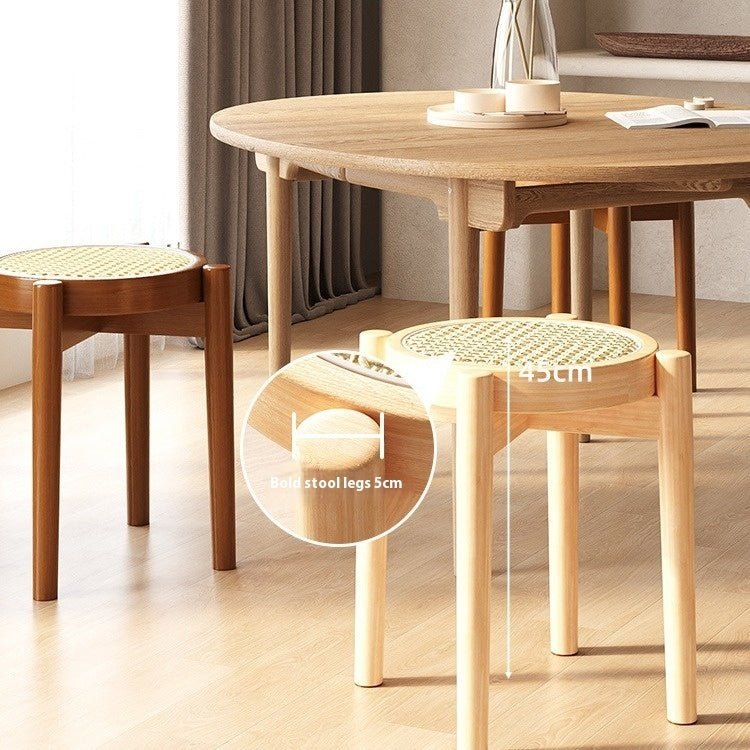 Solid Wood Rattan Thickened Stackable Stool - Image 2