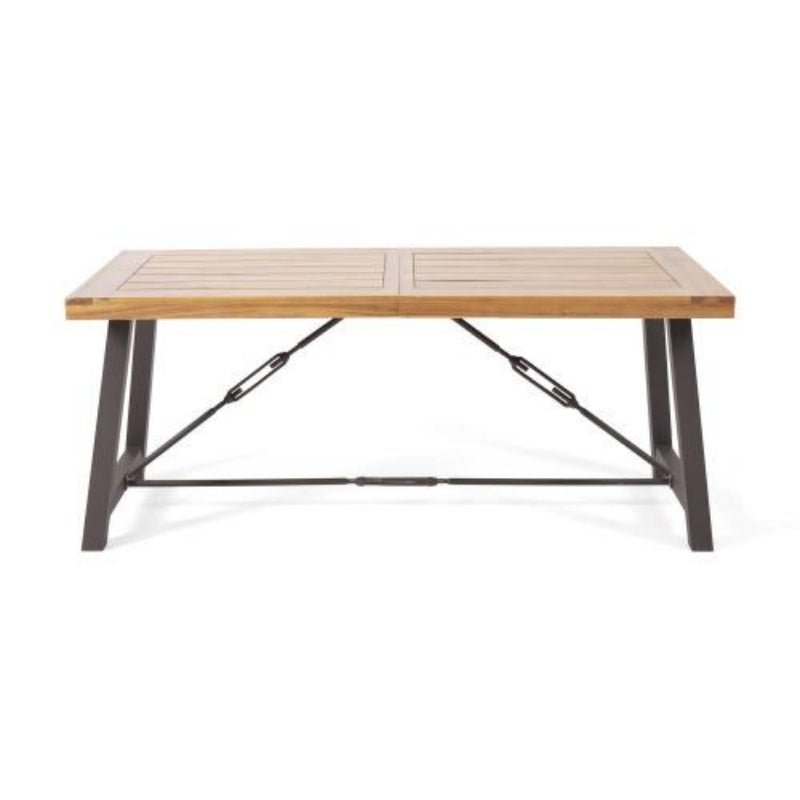 Outdoor Lovewood Metal Base Dining Table, Teak Wood - Image 8