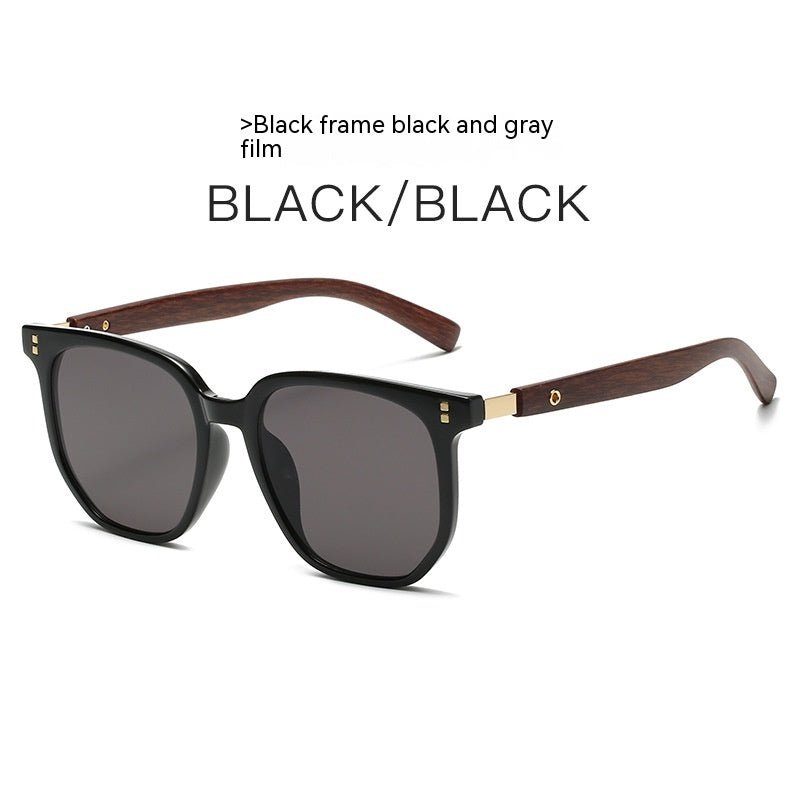 Retro Wood Grain Leg Box Round Face Glasses - Image 5