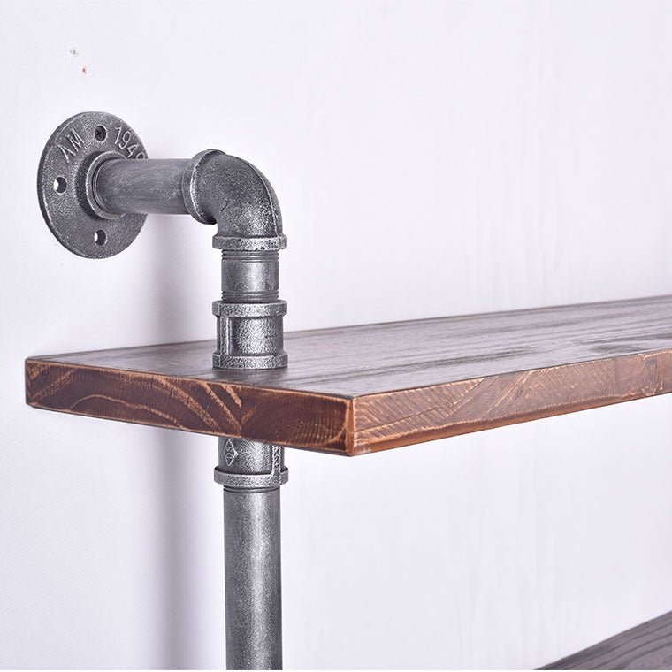 Industrial Style Iron Water Pipe Wall Shelf Flat Partition Solid Wood Bookshelf Display Stand - Image 4