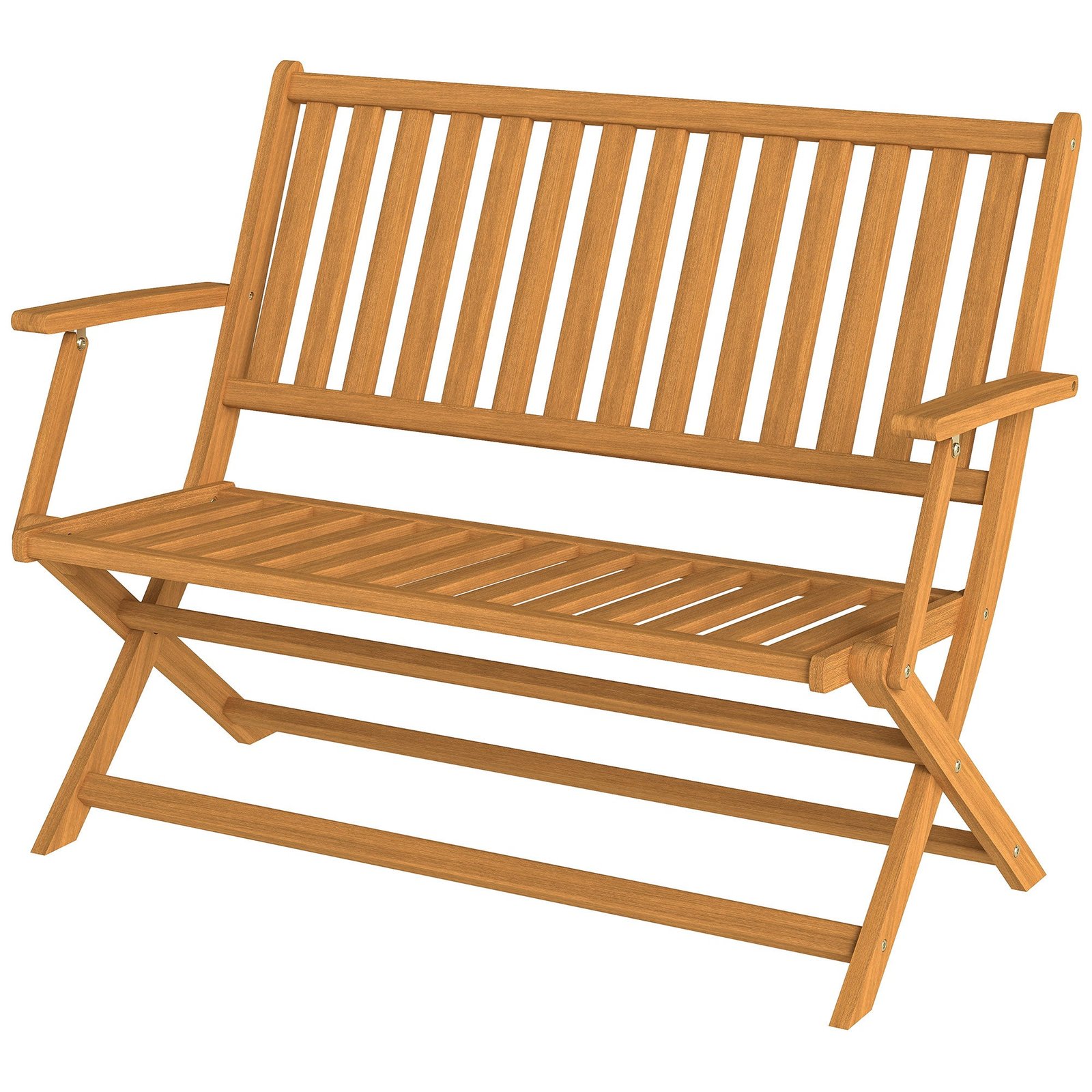 2-Person Foldable Wood Outdoor Bench with Backrest and Armrests for Garden, Porch, Park, Balcony, Teak - Image 9