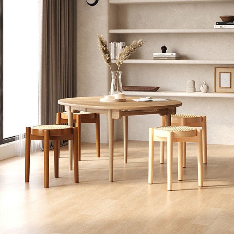 Solid Wood Rattan Thickened Stackable Stool - Image 3
