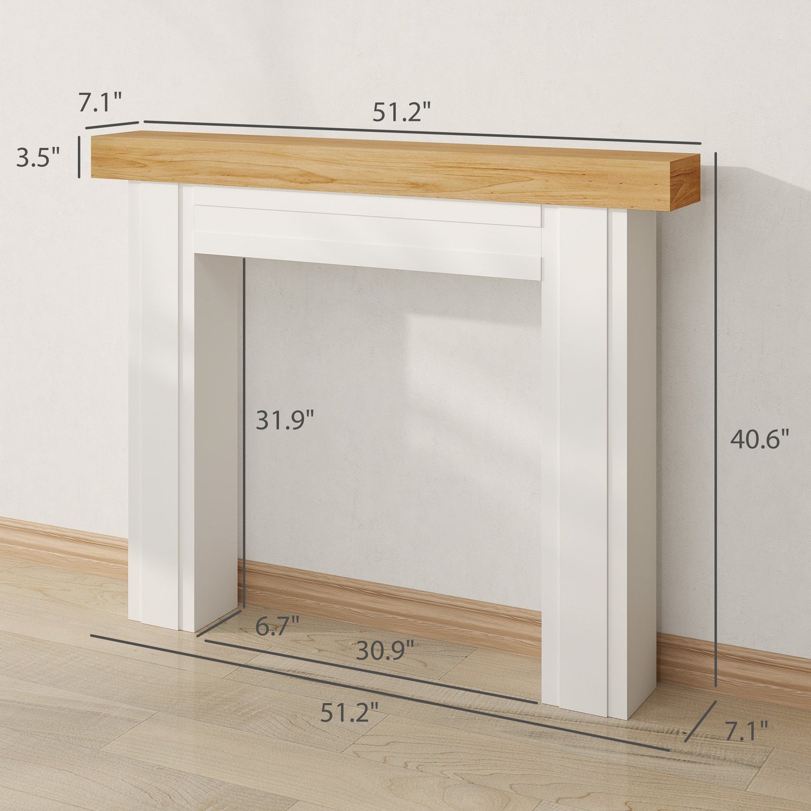 Modern Fireplace Mantel, Freestanding Fireplace Surround with Leg for Electric Fireplaces, 51.2" W x 40.6" H, Natural Wood - Image 3