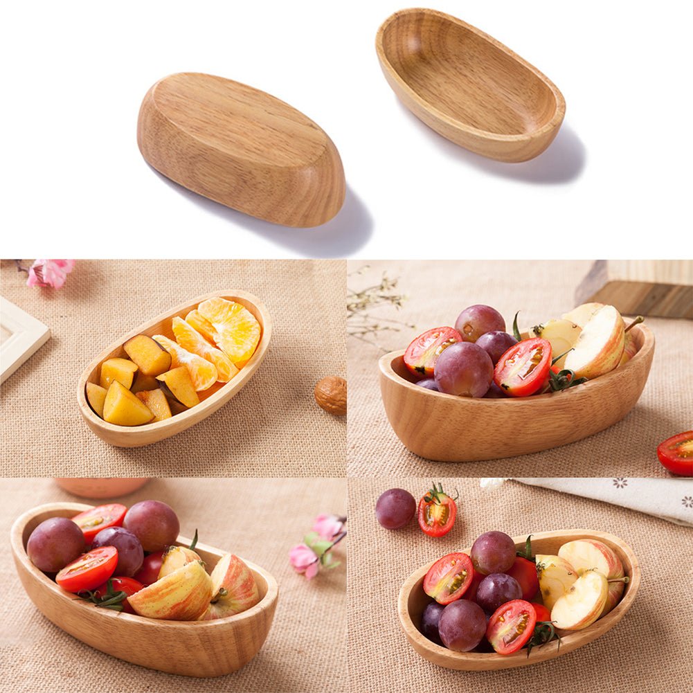 Natural Thick Bottom Rubber Wood Boat Compote Salad Bowl - Image 4