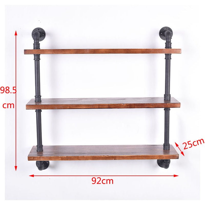 Industrial Style Iron Water Pipe Wall Shelf Flat Partition Solid Wood Bookshelf Display Stand - Image 2