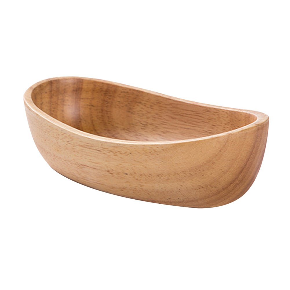 Natural Thick Bottom Rubber Wood Boat Compote Salad Bowl - Image 5