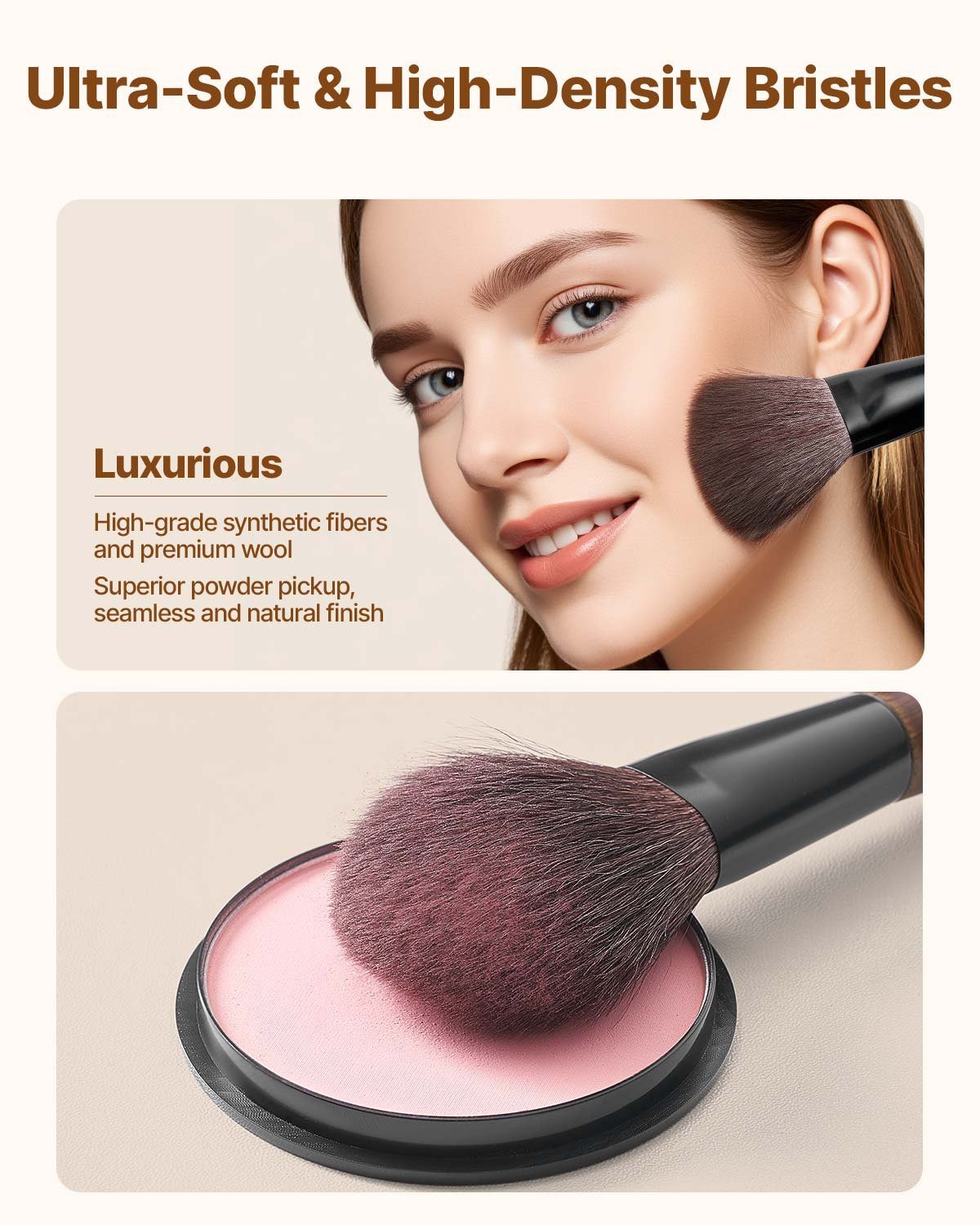 9-Piece Makeup Brush Set For Foundation Blending Eyeshadow, Professional Makeup Brush Kit With Soft Natural Wool & Vegan Synthetic Bristles, Ergonomic Wood Handle, Travel-Friendly Storage Bag - Image 2