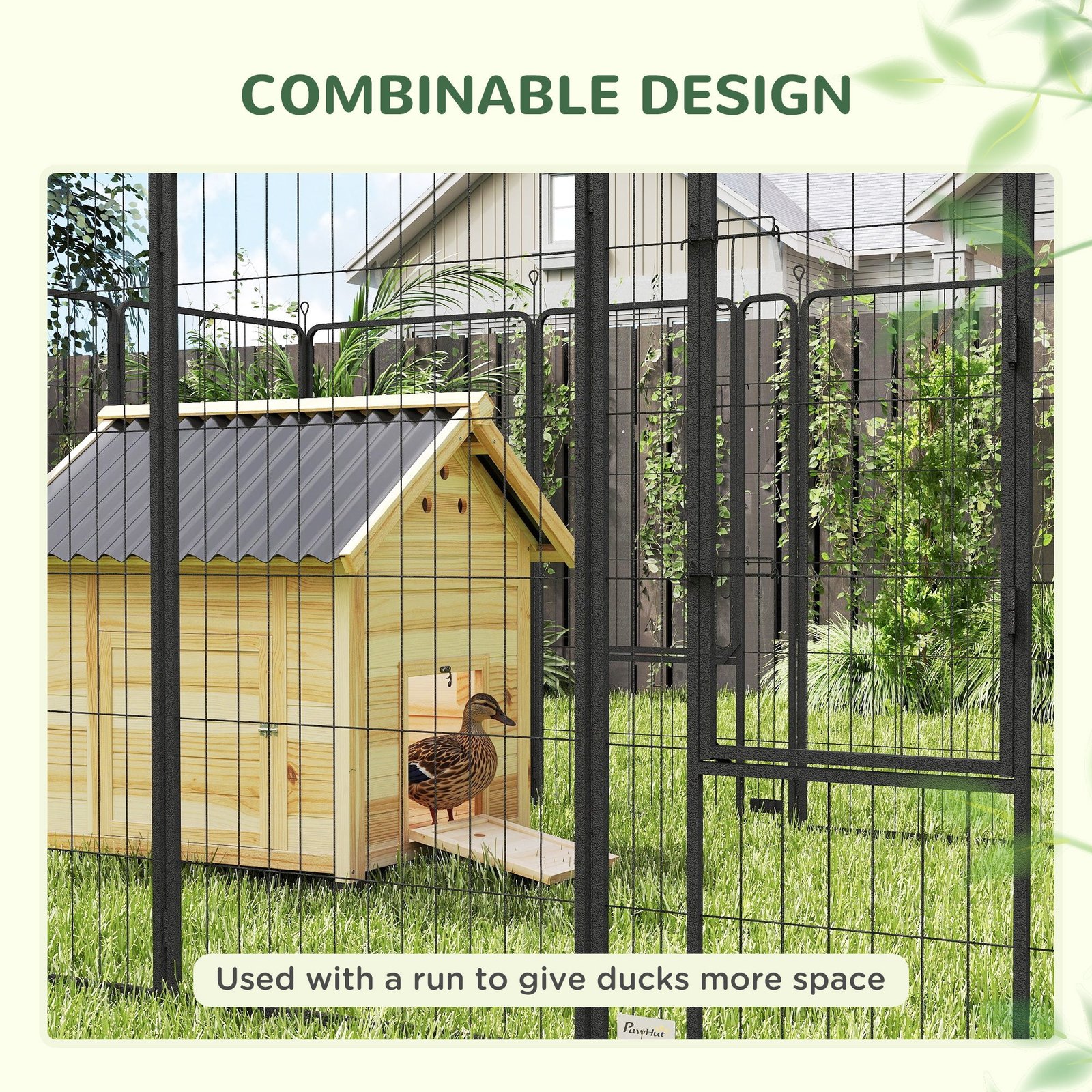 Duck Coop, Wooden Duck House with Openable Roof & Double Doors, Natural Wood - Image 2