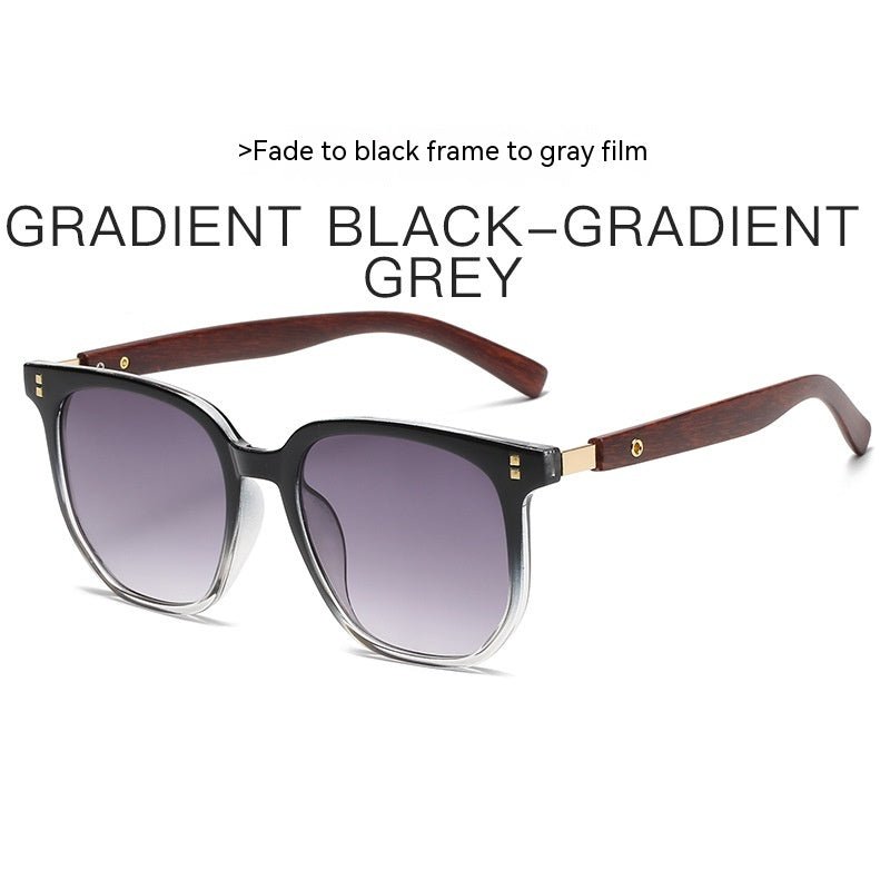 Retro Wood Grain Leg Box Round Face Glasses - Image 6